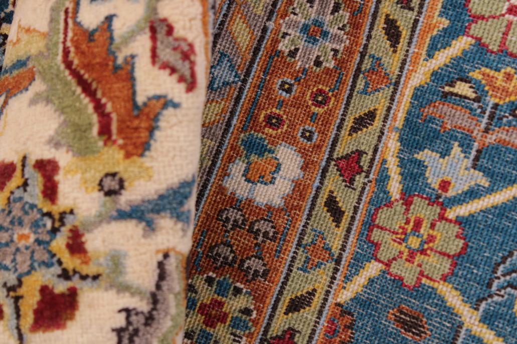 handmade Traditional Design Teal Blue Ivory Hand Knotted RECTANGLE 100% WOOL area rug 9'X12'