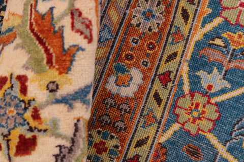 handmade Transitional Design Teal Blue Ivory Hand Knotted RECTANGLE 100% WOOL area rug 9' x 12'