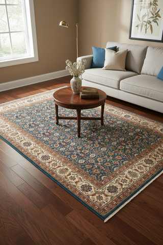 handmade Traditional Design Teal Blue Ivory Hand Knotted RECTANGLE 100% WOOL area rug 9'X12'