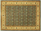 Turkish Knotted Istanbul Eddie Teal Blue/Ivory Wool Rug - 9'2'' x 11'7''