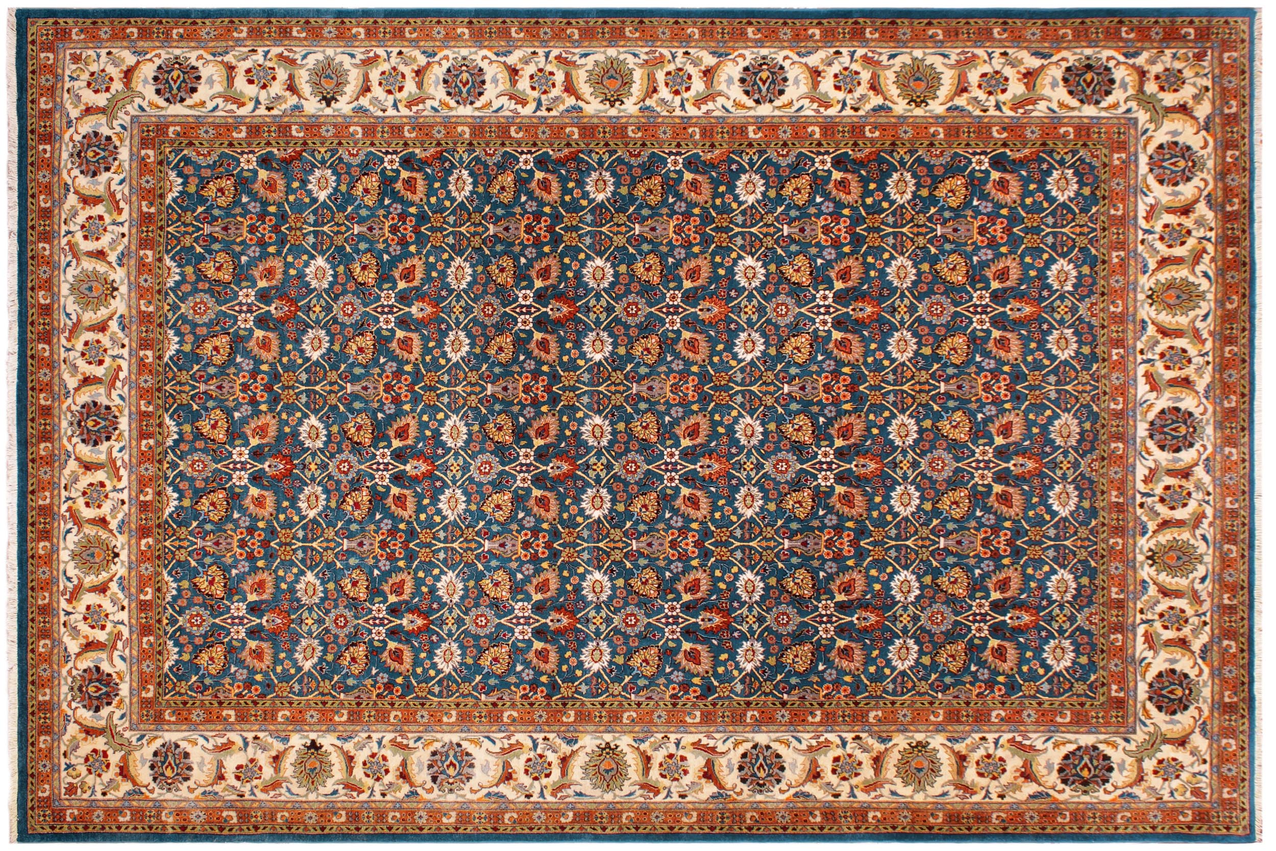 handmade Transitional Design Teal Blue Ivory Hand Knotted RECTANGLE 100% WOOL area rug 9' x 12'