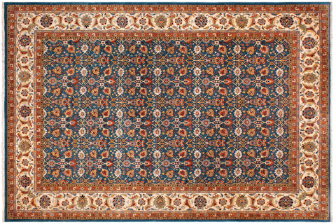 handmade Transitional Design Teal Blue Ivory Hand Knotted RECTANGLE 100% WOOL area rug 9' x 12'