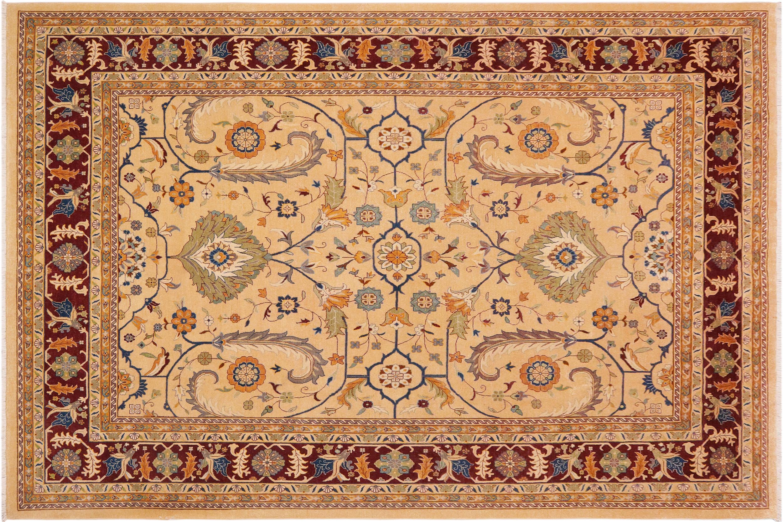 handmade Traditional Kafkaz Beige Wine Red Hand Knotted RECTANGLE 100% WOOL area rug 9x11