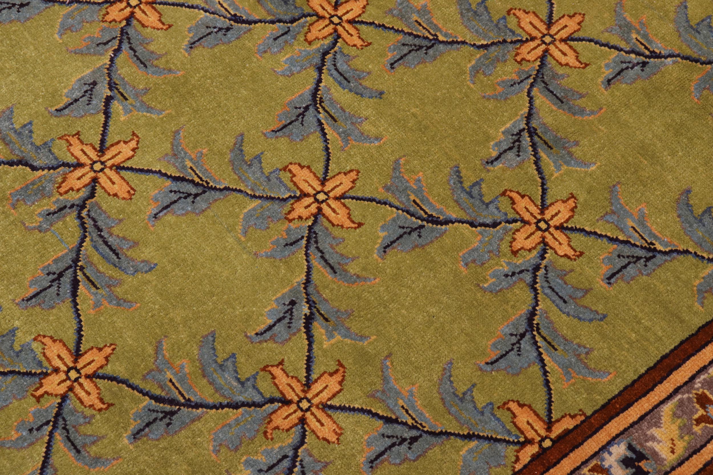 handmade Transitional Kafkaz Lime Green Blue Hand Knotted RECTANGLE 100% WOOL area rug 9' x 12'