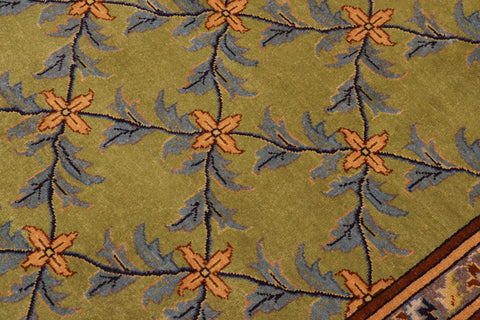 handmade Transitional Kafkaz Lime Green Blue Hand Knotted RECTANGLE 100% WOOL area rug 9' x 12'