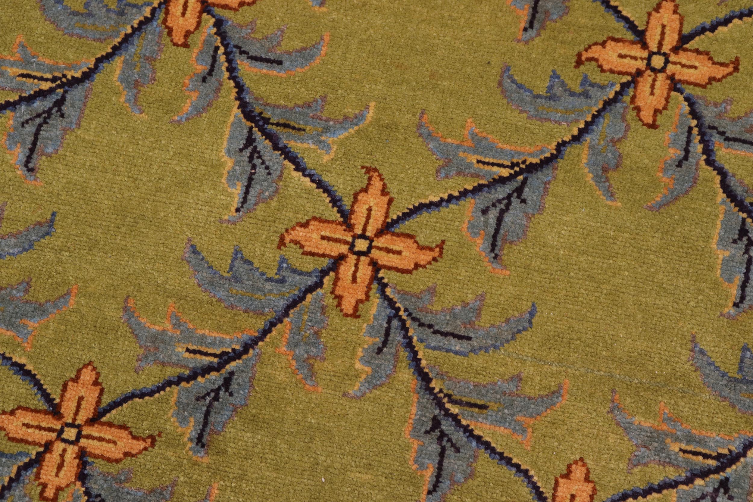 handmade Transitional Kafkaz Lime Green Blue Hand Knotted RECTANGLE 100% WOOL area rug 9' x 12'