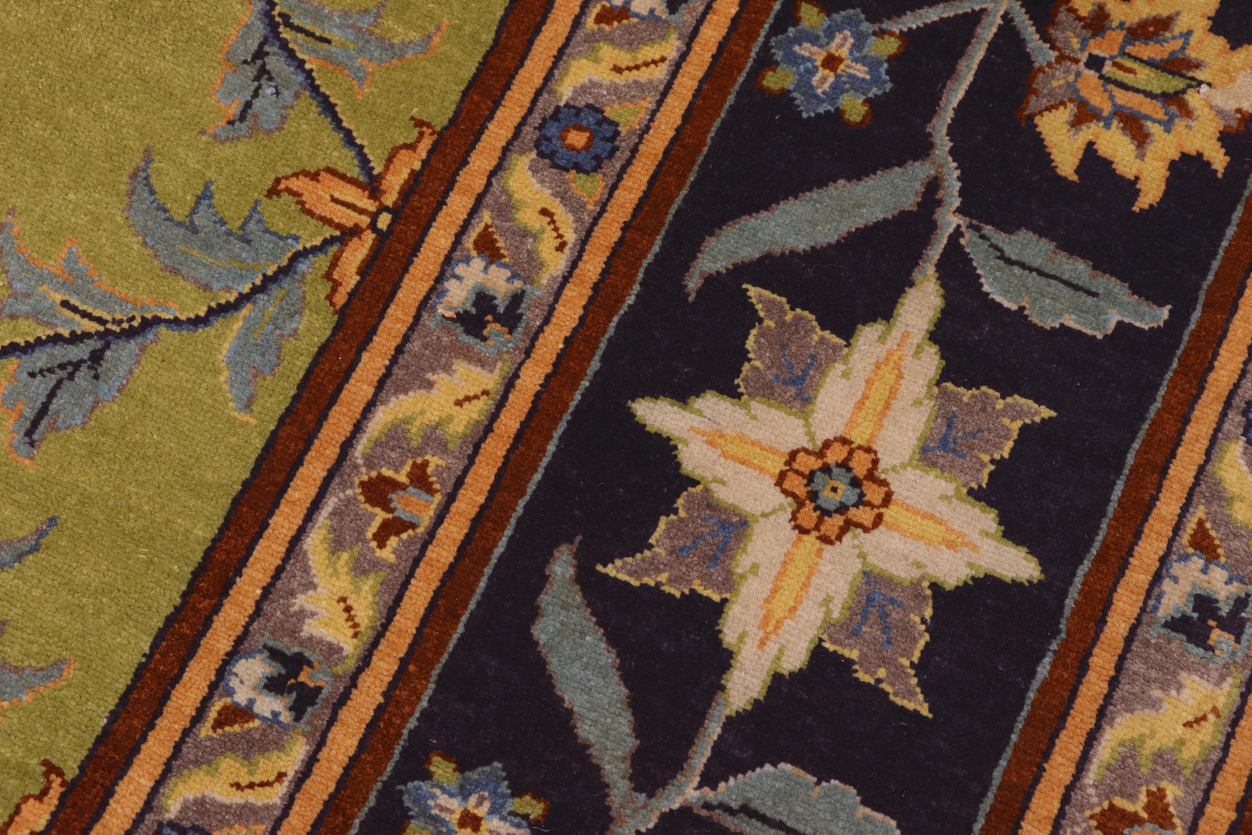 handmade Transitional Kafkaz Lime Green Blue Hand Knotted RECTANGLE 100% WOOL area rug 9' x 12'