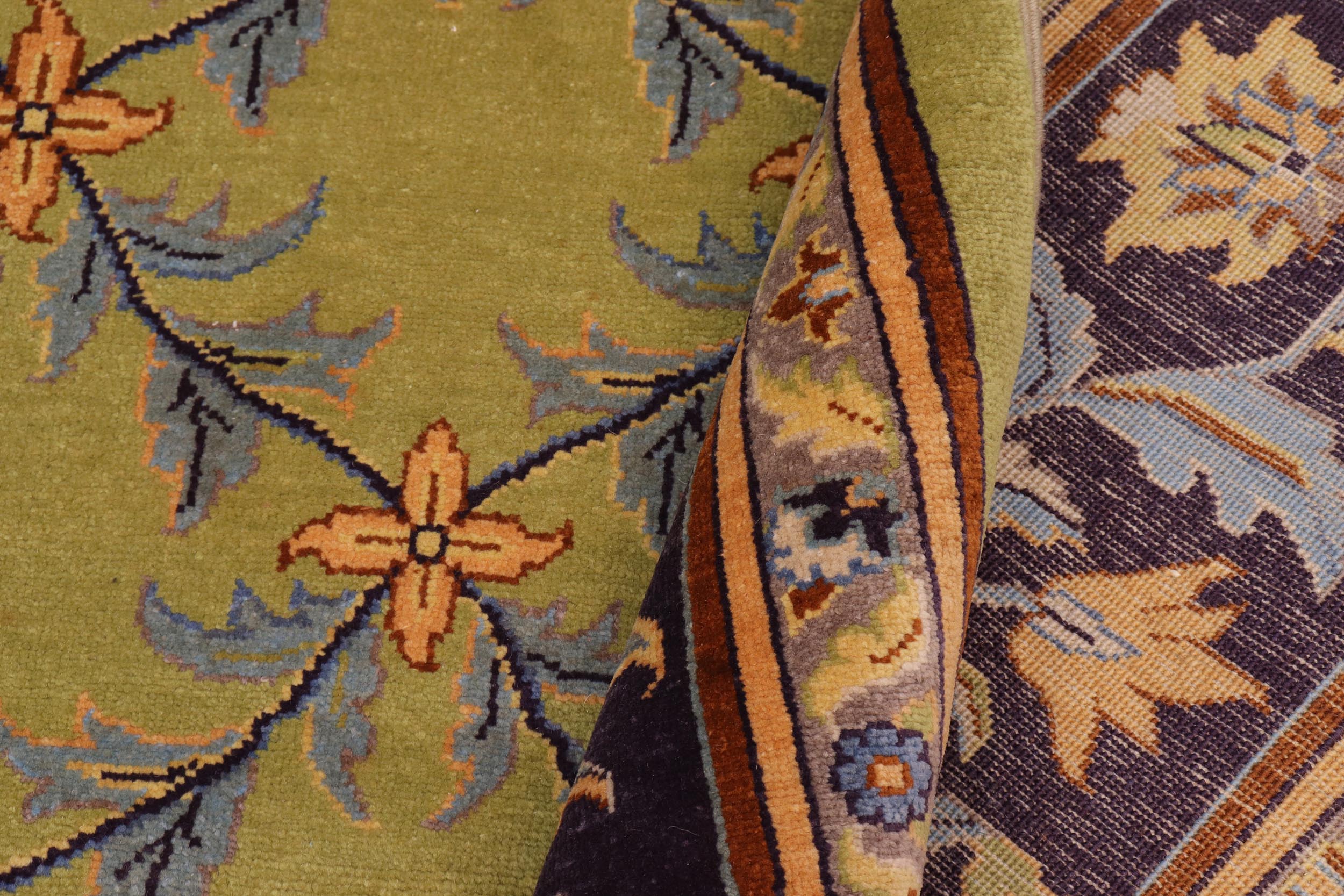 handmade Transitional Kafkaz Lime Green Blue Hand Knotted RECTANGLE 100% WOOL area rug 9' x 12'