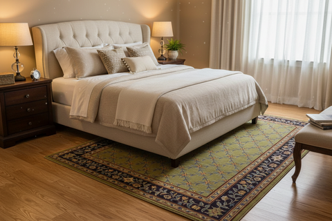 Turkish Knotted Istanbul Mitzi Lime Green/Blue Wool Rug - 9'2''X11'6''