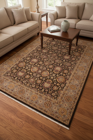 handmade Traditional Lahore Brown Lt. Gray Hand Knotted RECTANGLE 100% WOOL area rug 9'X12'