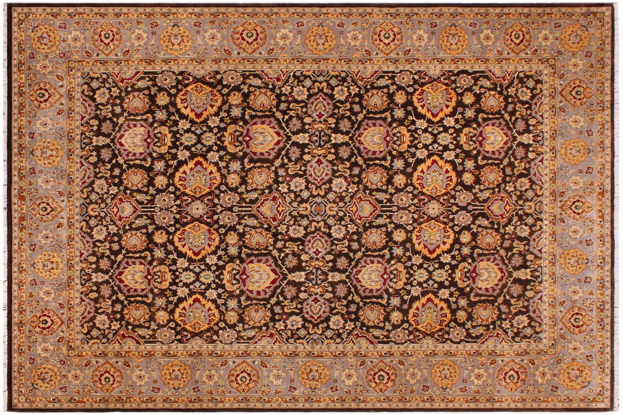 handmade Transitional Lahore Brown Lt. Gray Hand Knotted RECTANGLE 100% WOOL area rug 9' x 12'