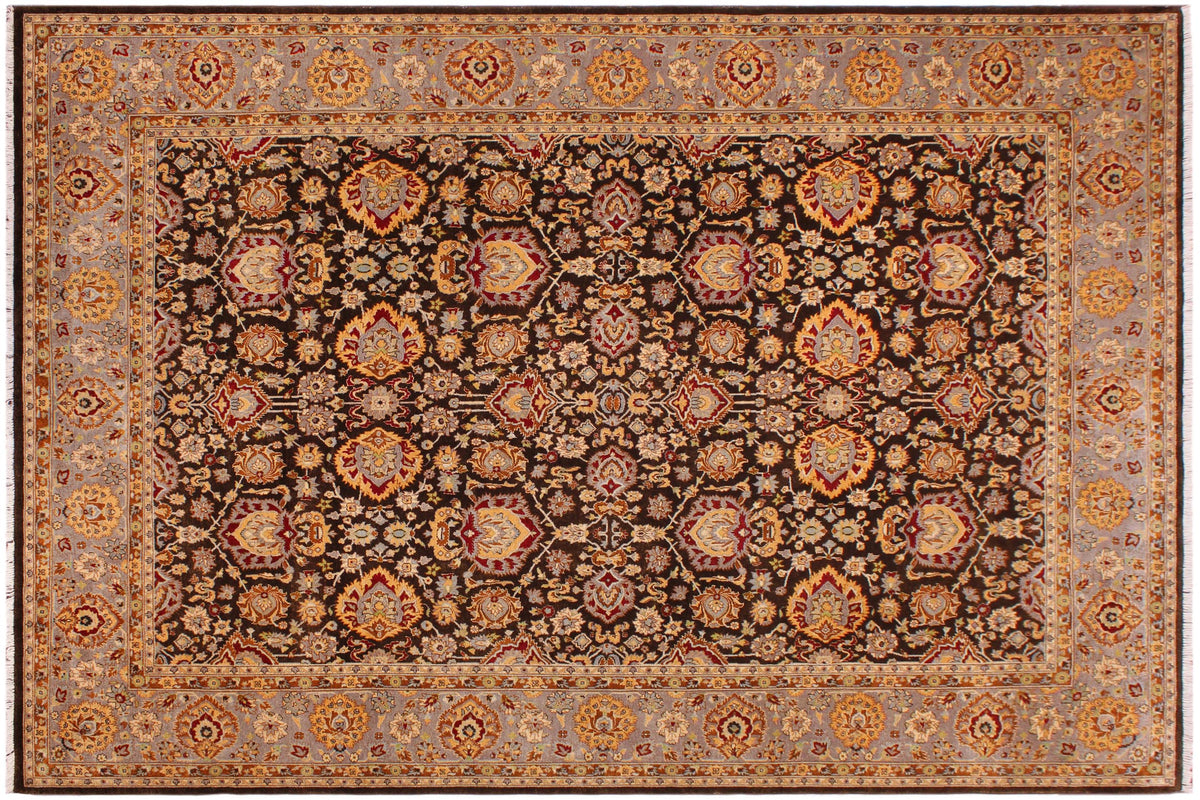 handmade Transitional Lahore Brown Lt. Gray Hand Knotted RECTANGLE 100% WOOL area rug 9' x 12'