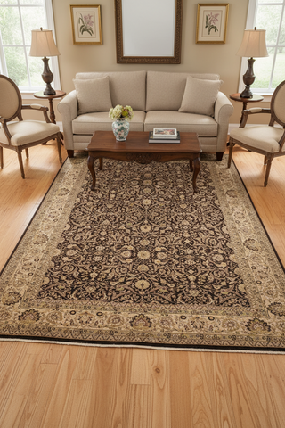 handmade Traditional Design Brown Tan Hand Knotted RECTANGLE 100% WOOL area rug 9'X12'