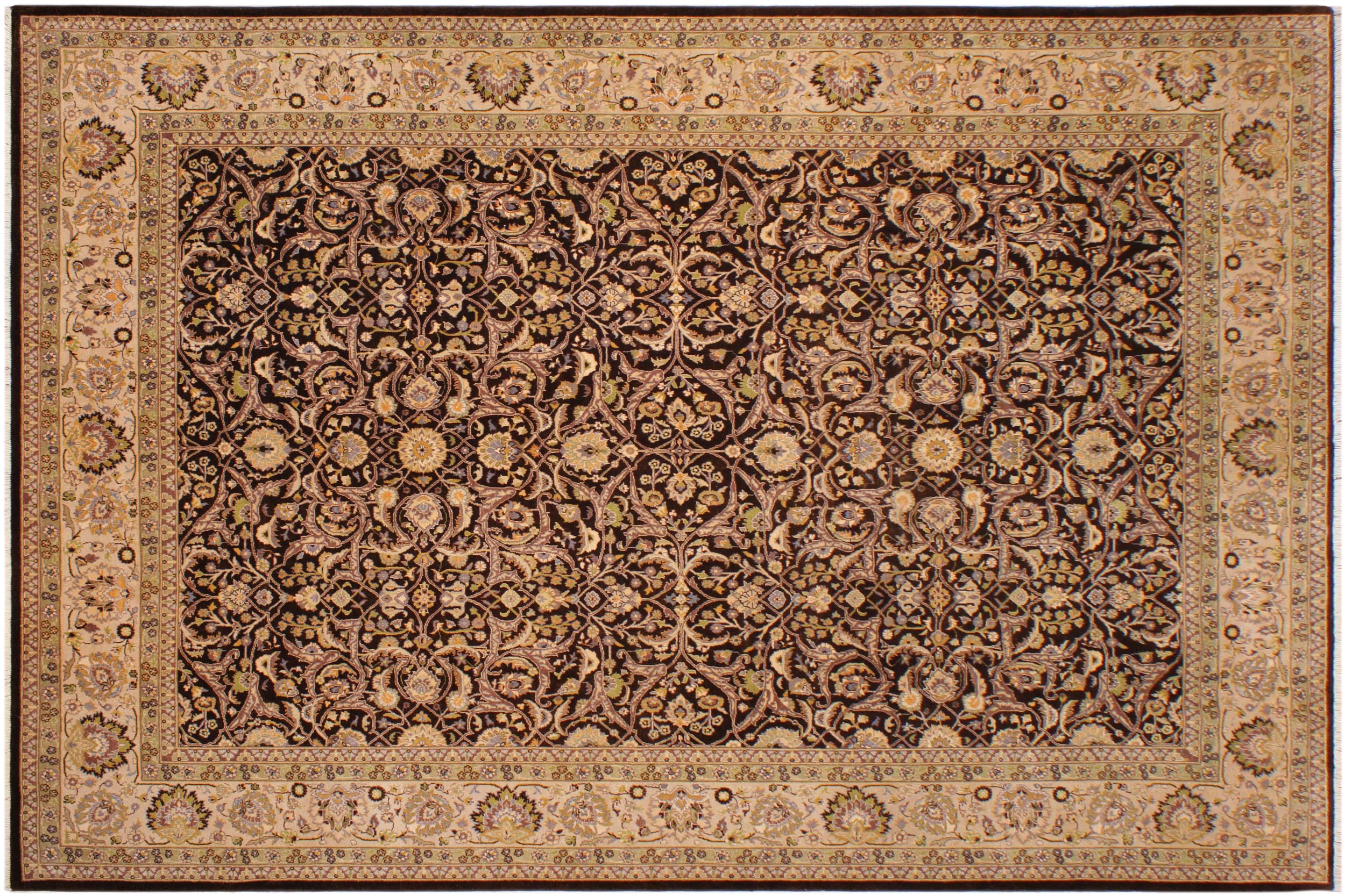 handmade Traditional Design Brown Tan Hand Knotted RECTANGLE 100% WOOL area rug 9' x 12'