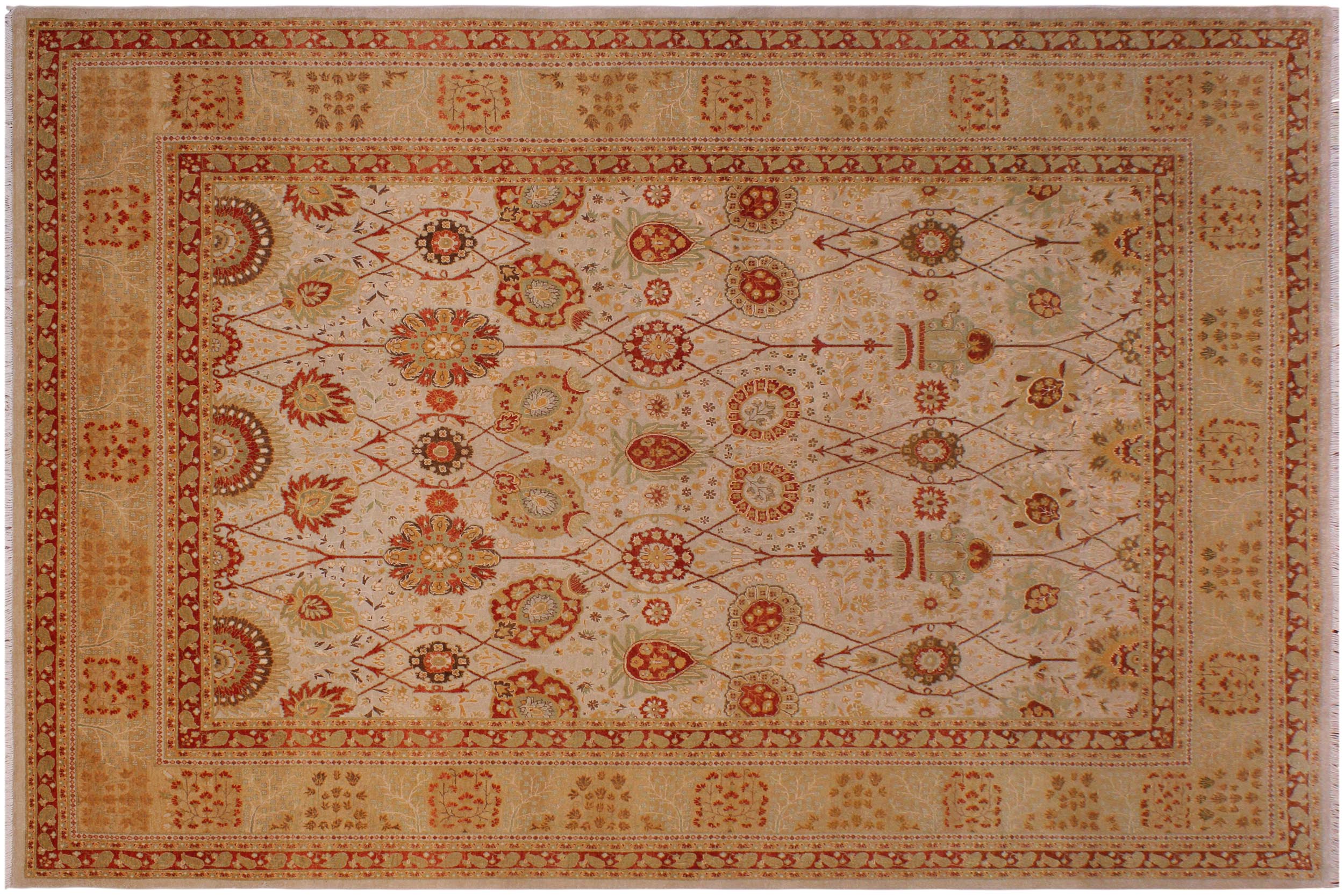 handmade Traditional Kafkaz Tan Lt. Gold Hand Knotted RECTANGLE 100% WOOL area rug 9' x 12'