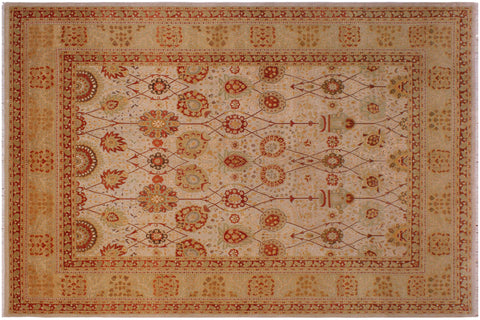handmade Traditional Kafkaz Tan Lt. Gold Hand Knotted RECTANGLE 100% WOOL area rug 9' x 12'