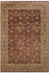 handmade Traditional Design Brown Lt. Green Hand Knotted RECTANGLE 100% WOOL area rug 9'X12'