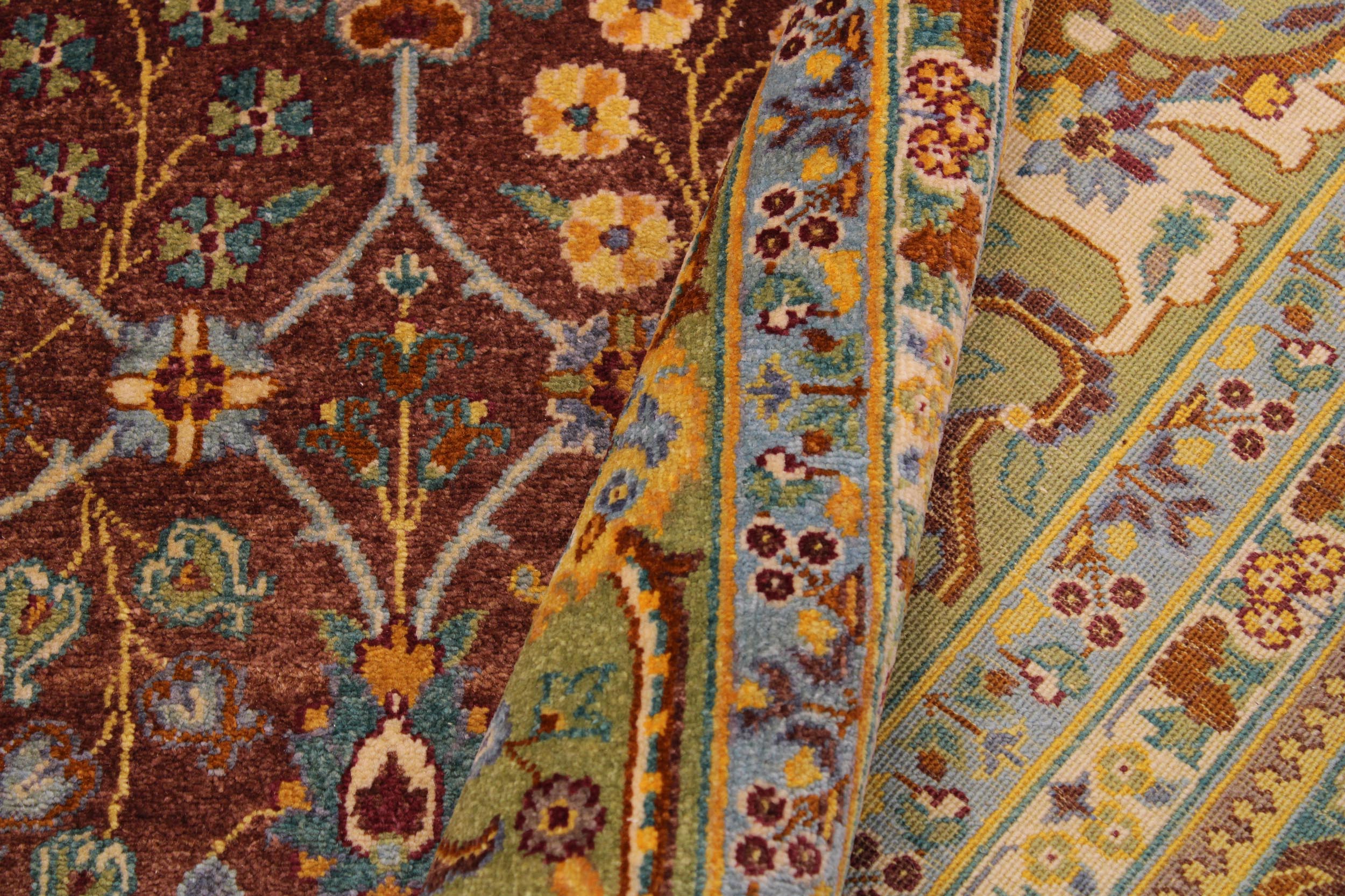 handmade Traditional Design Brown Lt. Green Hand Knotted RECTANGLE 100% WOOL area rug 9' x 12'
