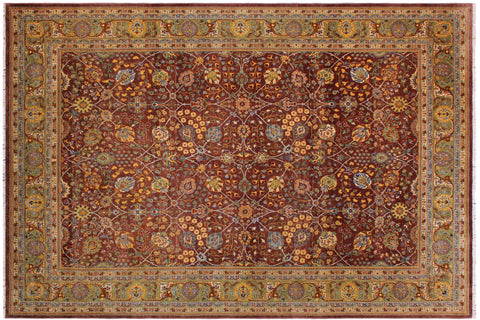 handmade Traditional Design Brown Lt. Green Hand Knotted RECTANGLE 100% WOOL area rug 9' x 12'