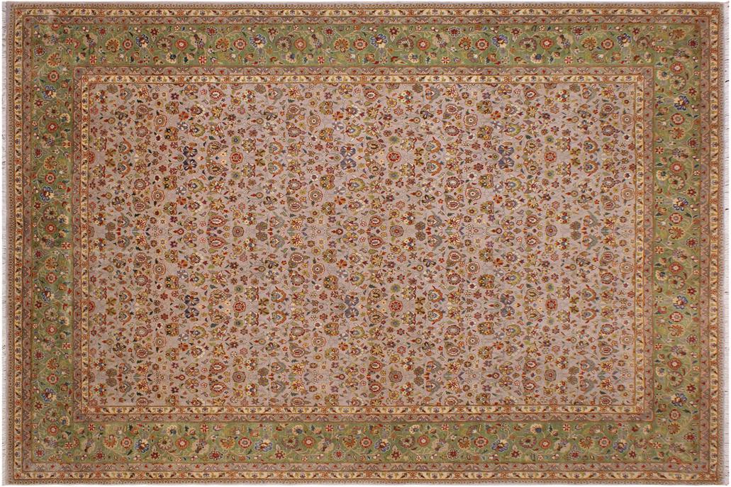 handmade Transitional Design Lt. Tan Lt. Green Hand Knotted RECTANGLE 100% WOOL area rug 9'X12'