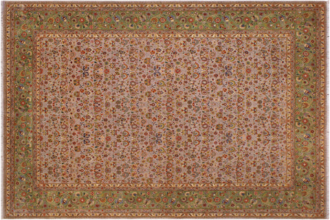 handmade Transitional Design Lt. Tan Lt. Green Hand Knotted RECTANGLE 100% WOOL area rug 9' x 12'
