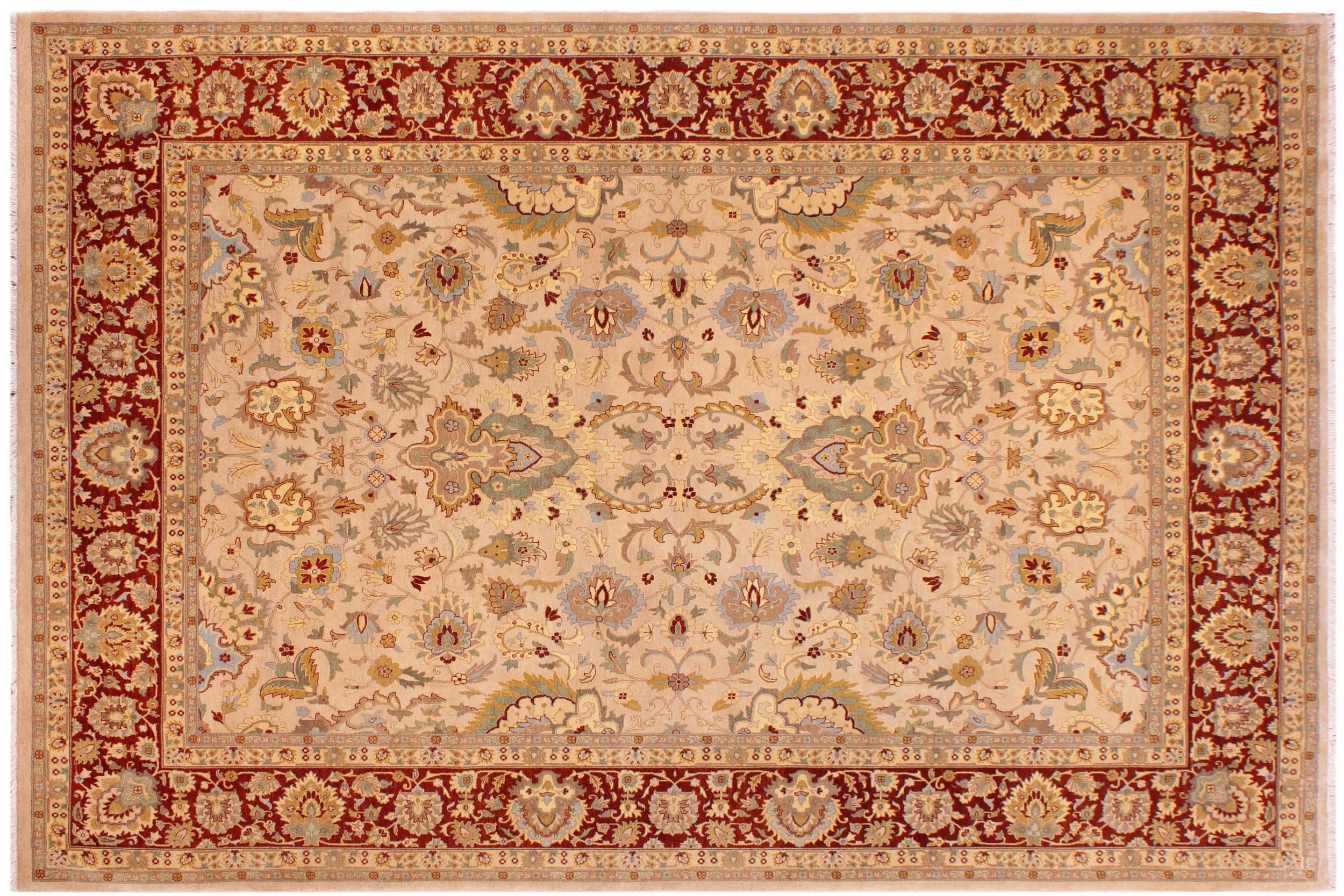 handmade Traditional Lahore Tan Rust Hand Knotted RECTANGLE 100% WOOL area rug 9' x 12'