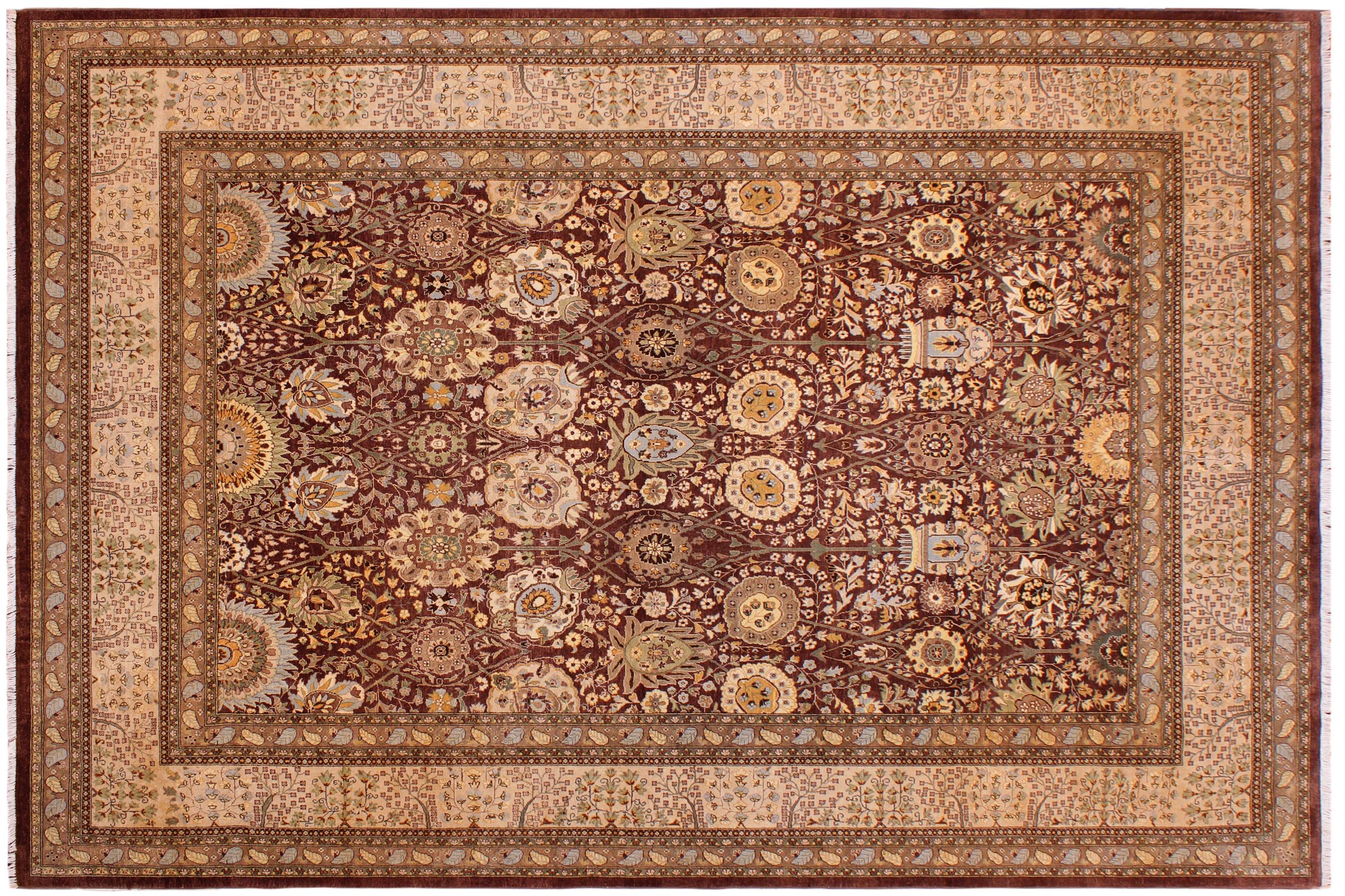 handmade Transitional  Brown Tan Hand Knotted RECTANGLE 100% WOOL area rug 9' x 12'