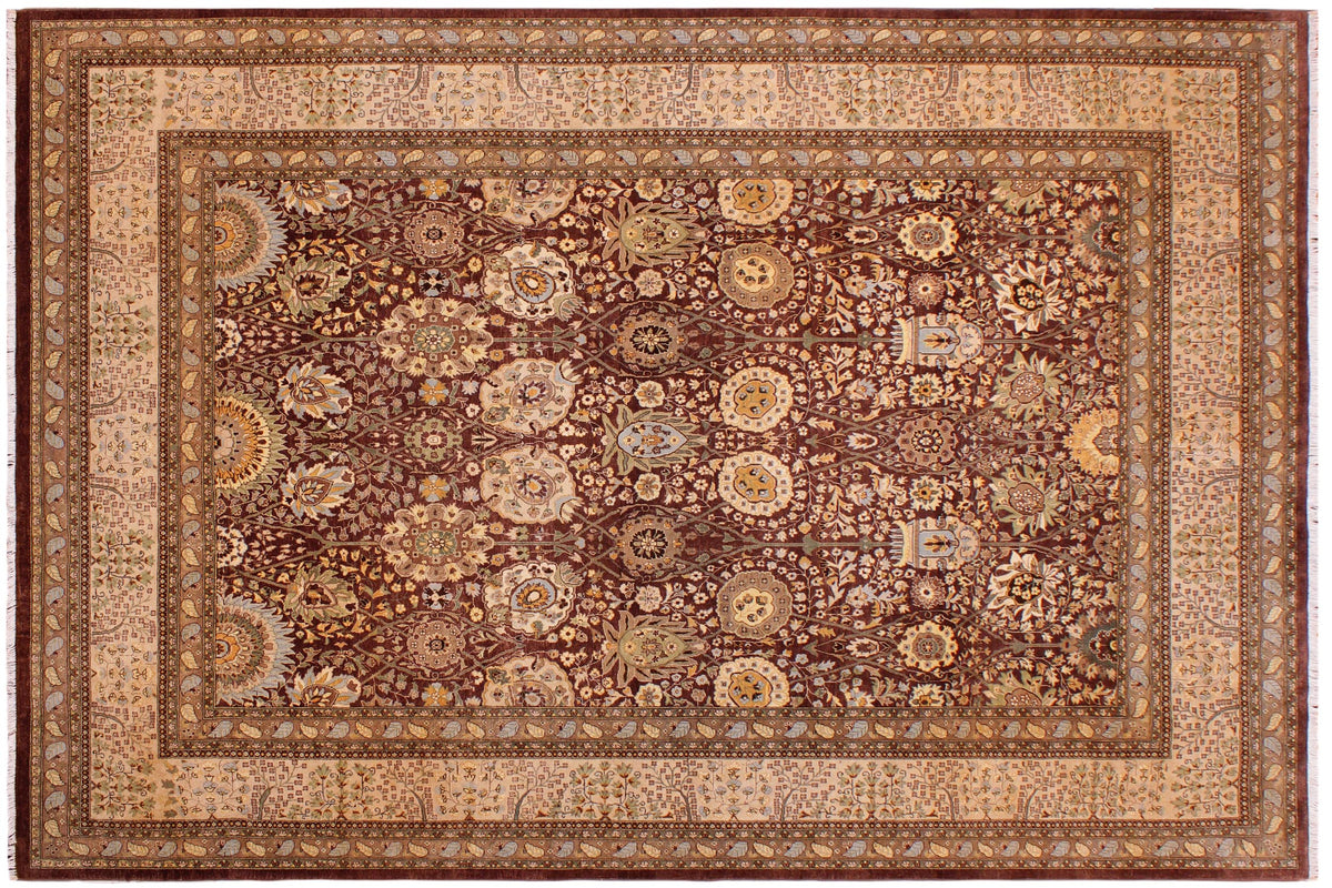 handmade Transitional  Brown Tan Hand Knotted RECTANGLE 100% WOOL area rug 9' x 12'