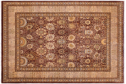 handmade Transitional  Brown Tan Hand Knotted RECTANGLE 100% WOOL area rug 9' x 12'