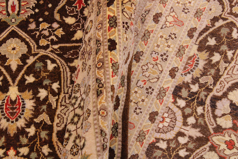 handmade Transitional Tabriz Brown Tan Hand Knotted RECTANGLE 100% WOOL area rug 9' x 12'