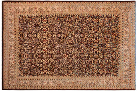 handmade Transitional Tabriz Brown Tan Hand Knotted RECTANGLE 100% WOOL area rug 9' x 12'