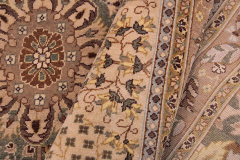 handmade Transitional Veg Dye Green Tan Hand Knotted RECTANGLE 100% WOOL area rug 9' x 12'