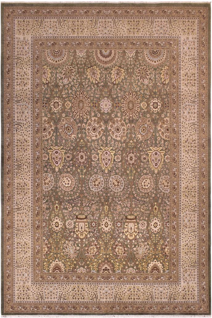 handmade Traditional Veg Dye Green Tan Hand Knotted RECTANGLE 100% WOOL area rug 9'X12'