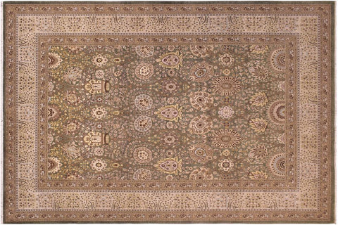 handmade Traditional Veg Dye Green Tan Hand Knotted RECTANGLE 100% WOOL area rug 9'X12'