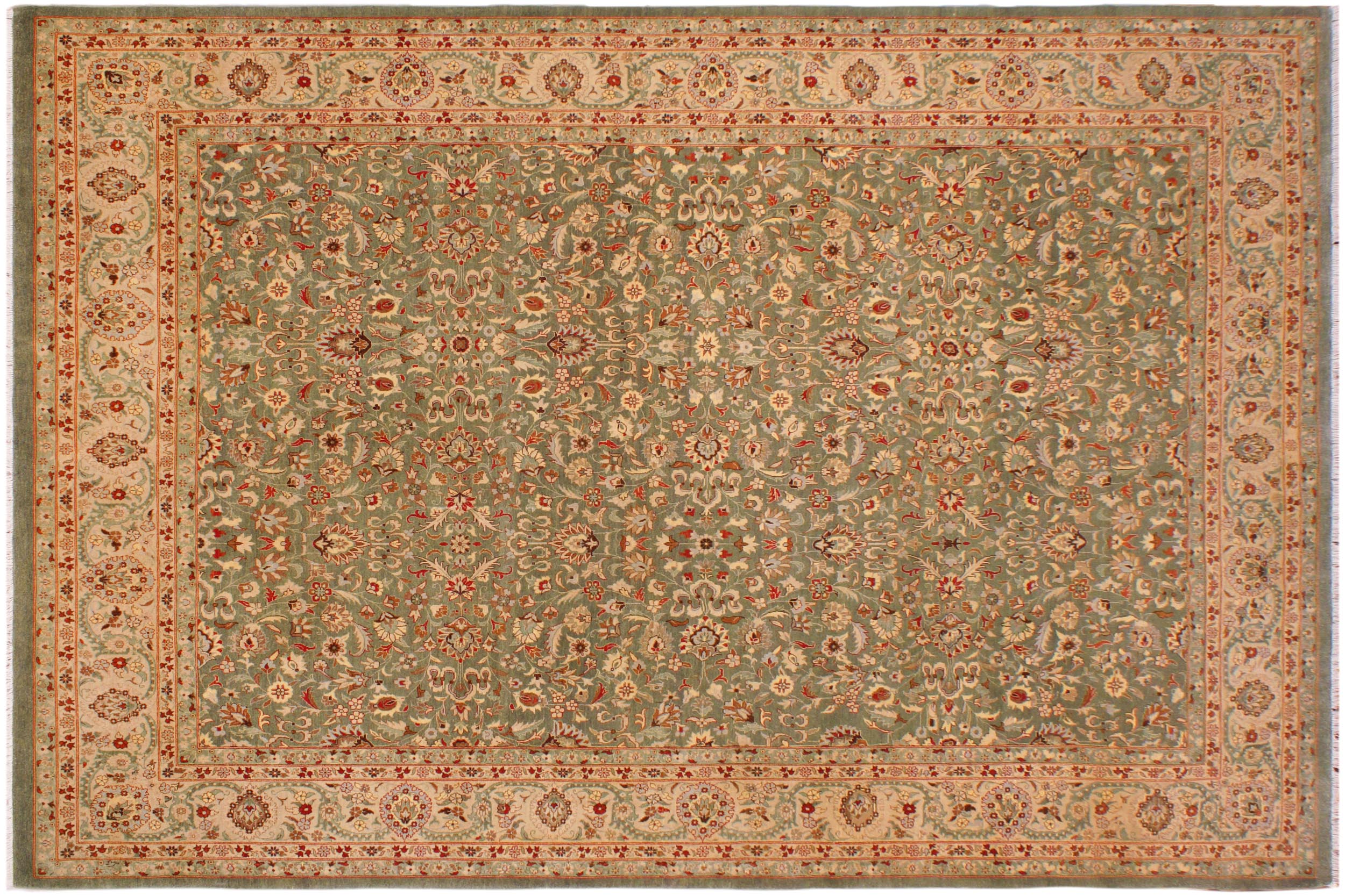 handmade Transitional Veg Dye Green Tan Hand Knotted RECTANGLE 100% WOOL area rug 9' x 12'