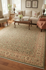 handmade Traditional Veg Dye Green Tan Hand Knotted RECTANGLE 100% WOOL area rug 9'X12'