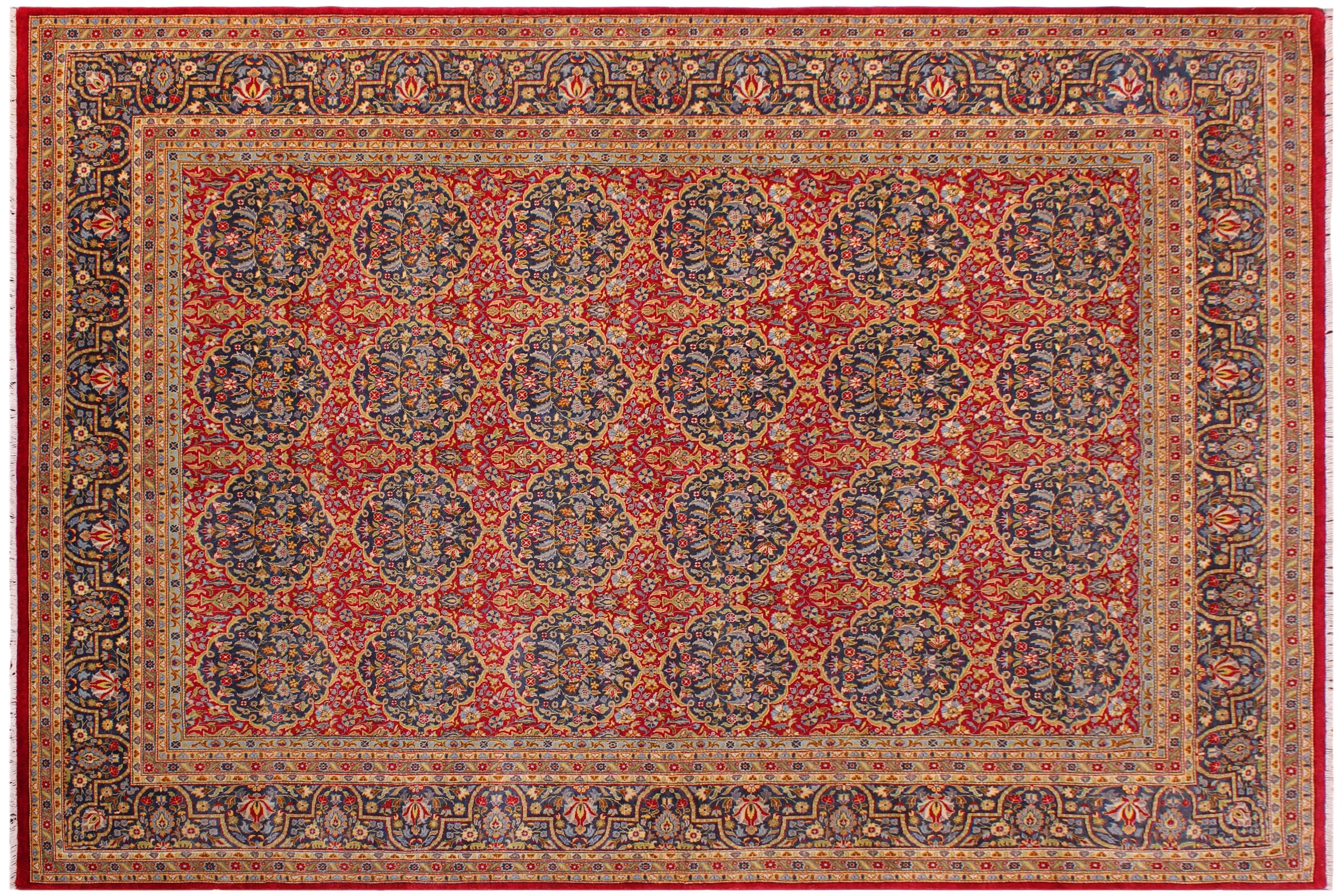 handmade Transitional Veg Dye Red Blue Hand Knotted RECTANGLE 100% WOOL area rug 9' x 12'