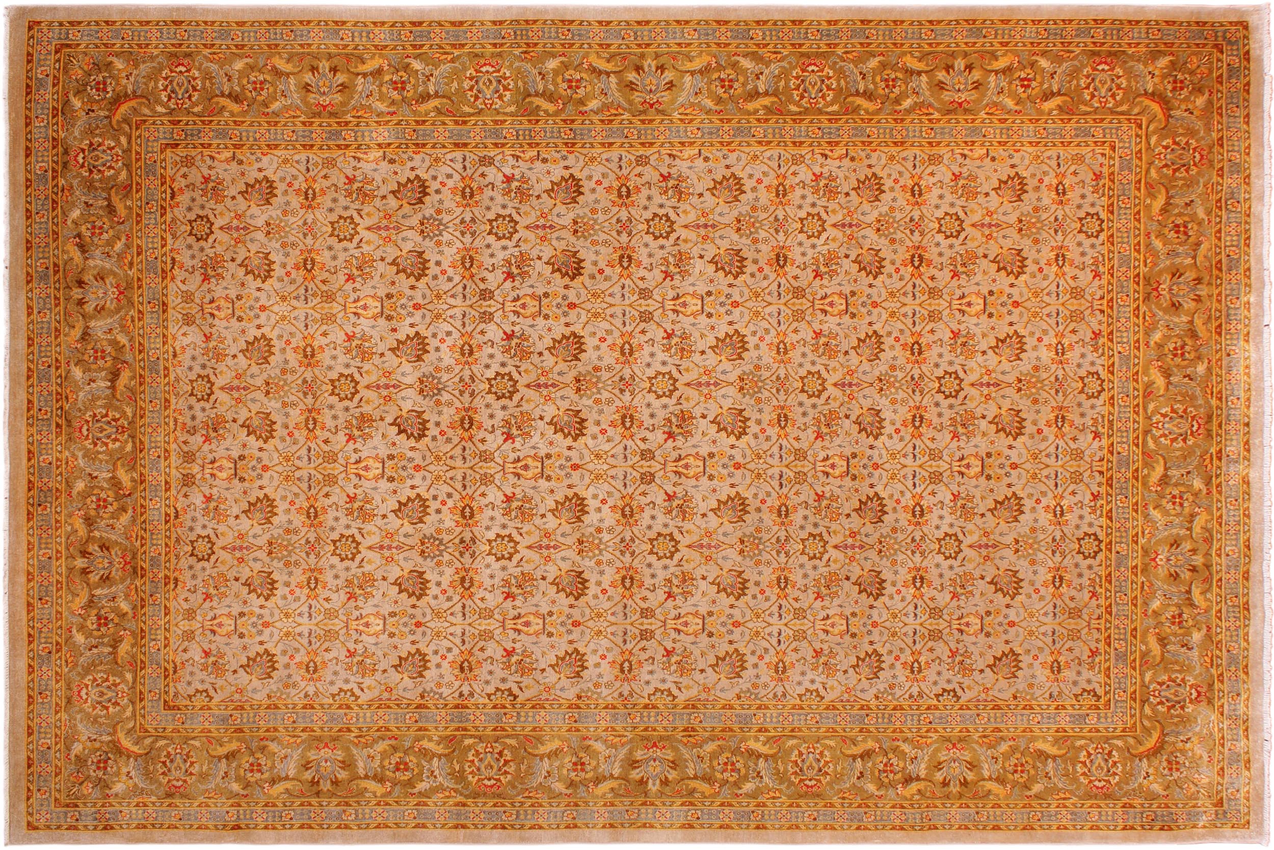 handmade Transitional Veg Dye Tan Gold Hand Knotted RECTANGLE 100% WOOL area rug 9' x 12'
