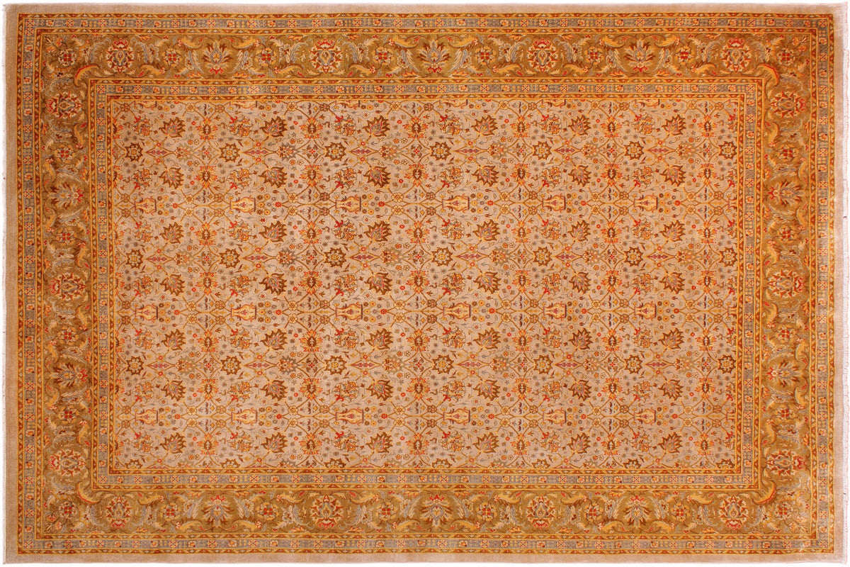 handmade Transitional Veg Dye Tan Gold Hand Knotted RECTANGLE 100% WOOL area rug 9' x 12'