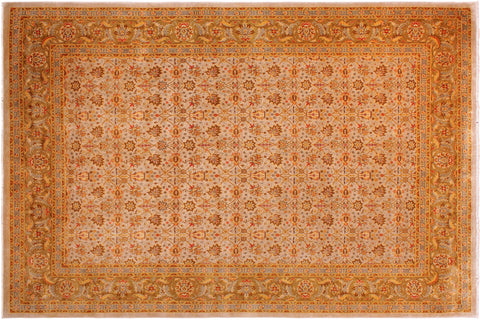 handmade Transitional Veg Dye Tan Gold Hand Knotted RECTANGLE 100% WOOL area rug 9' x 12'