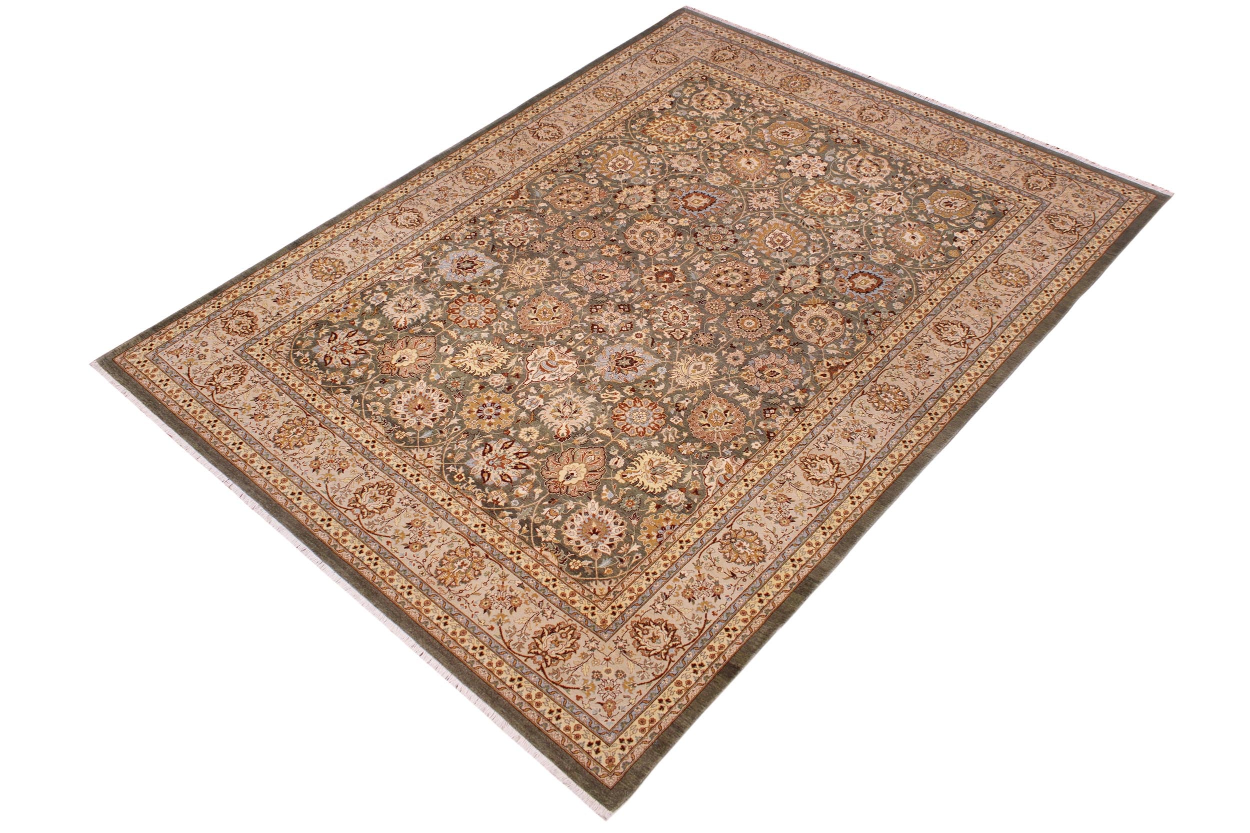 handmade Transitional Design Green Lt. Gray Hand Knotted RECTANGLE 100% WOOL area rug 9' x 12'