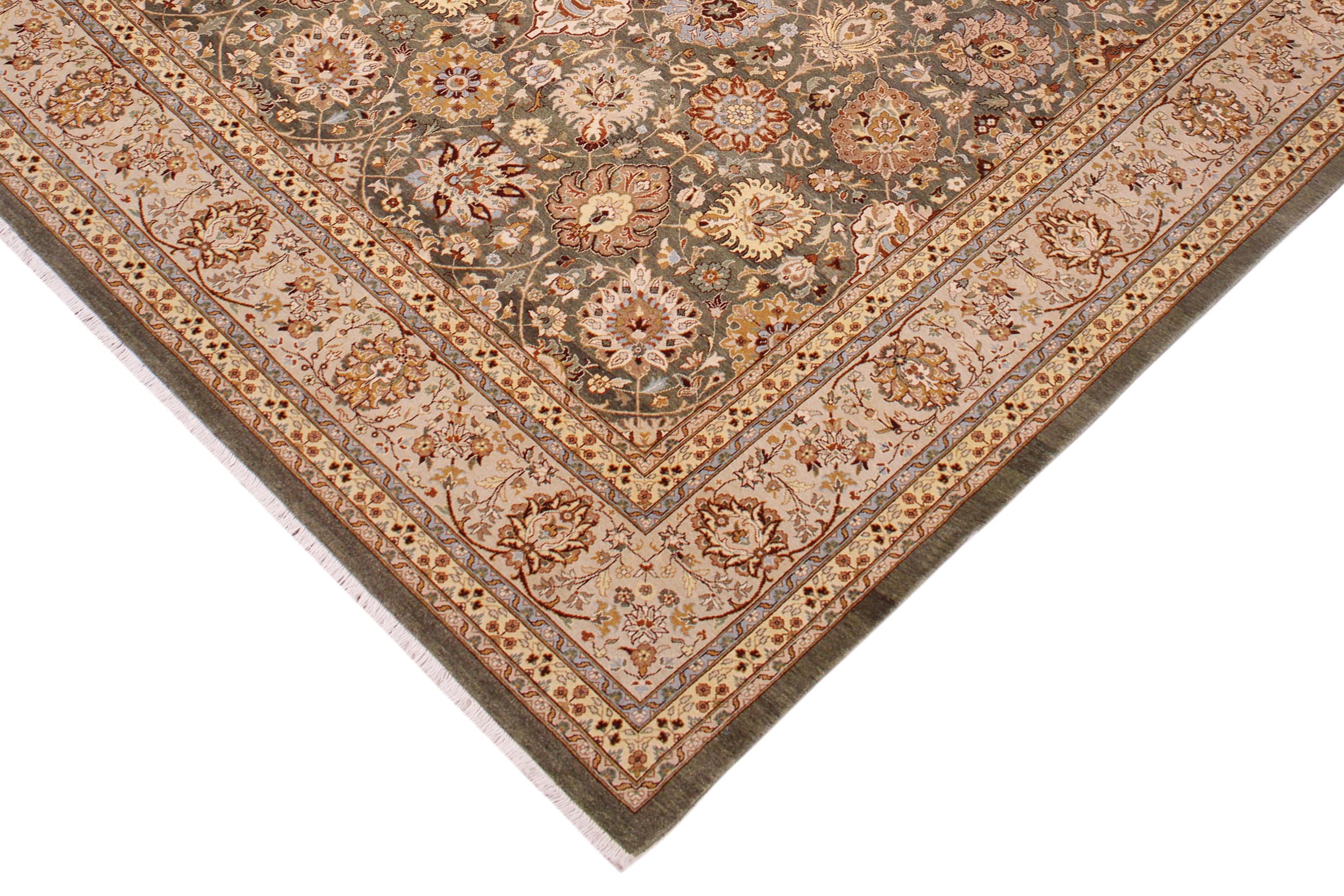 handmade Transitional Design Green Lt. Gray Hand Knotted RECTANGLE 100% WOOL area rug 9' x 12'
