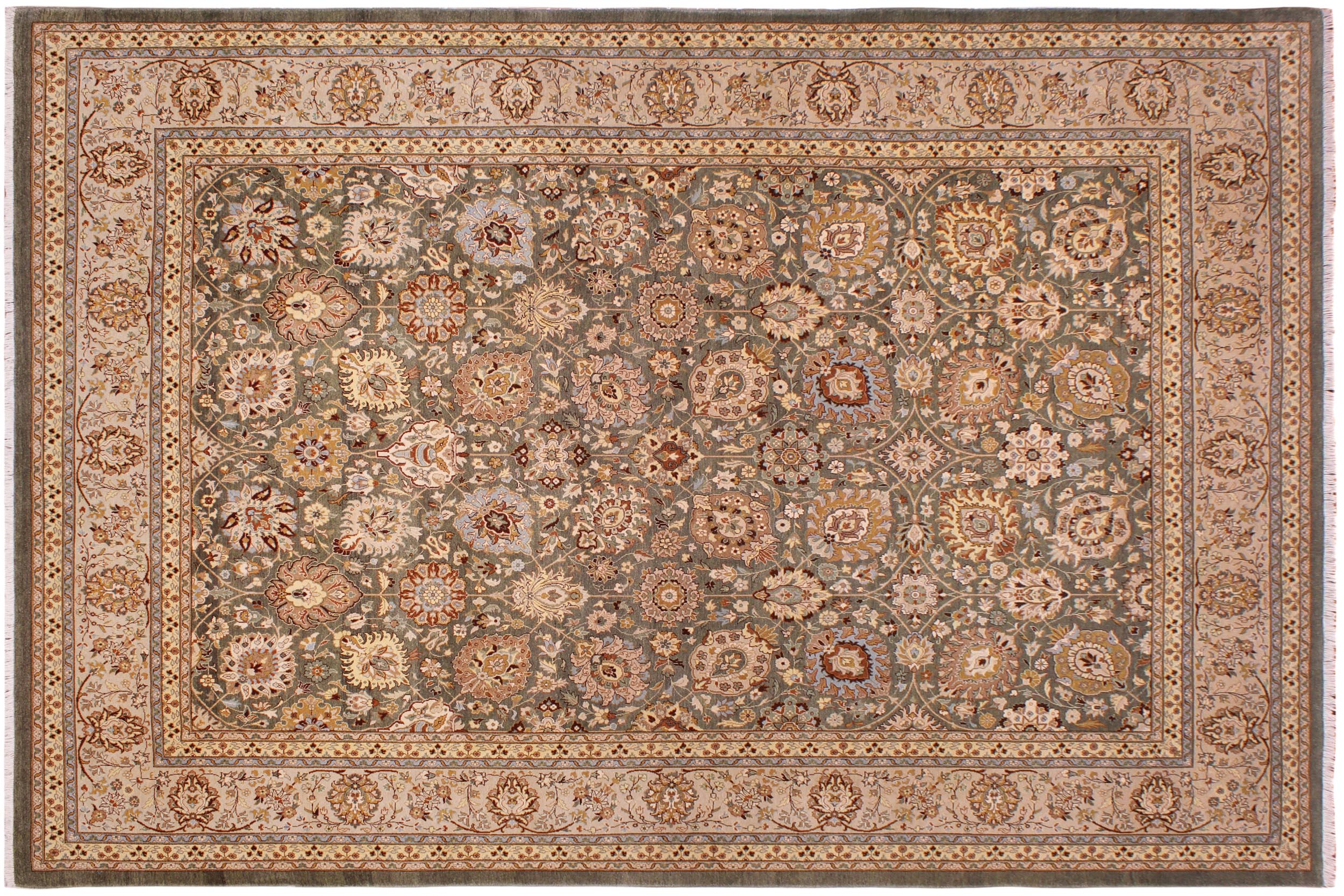 handmade Transitional Design Green Lt. Gray Hand Knotted RECTANGLE 100% WOOL area rug 9' x 12'