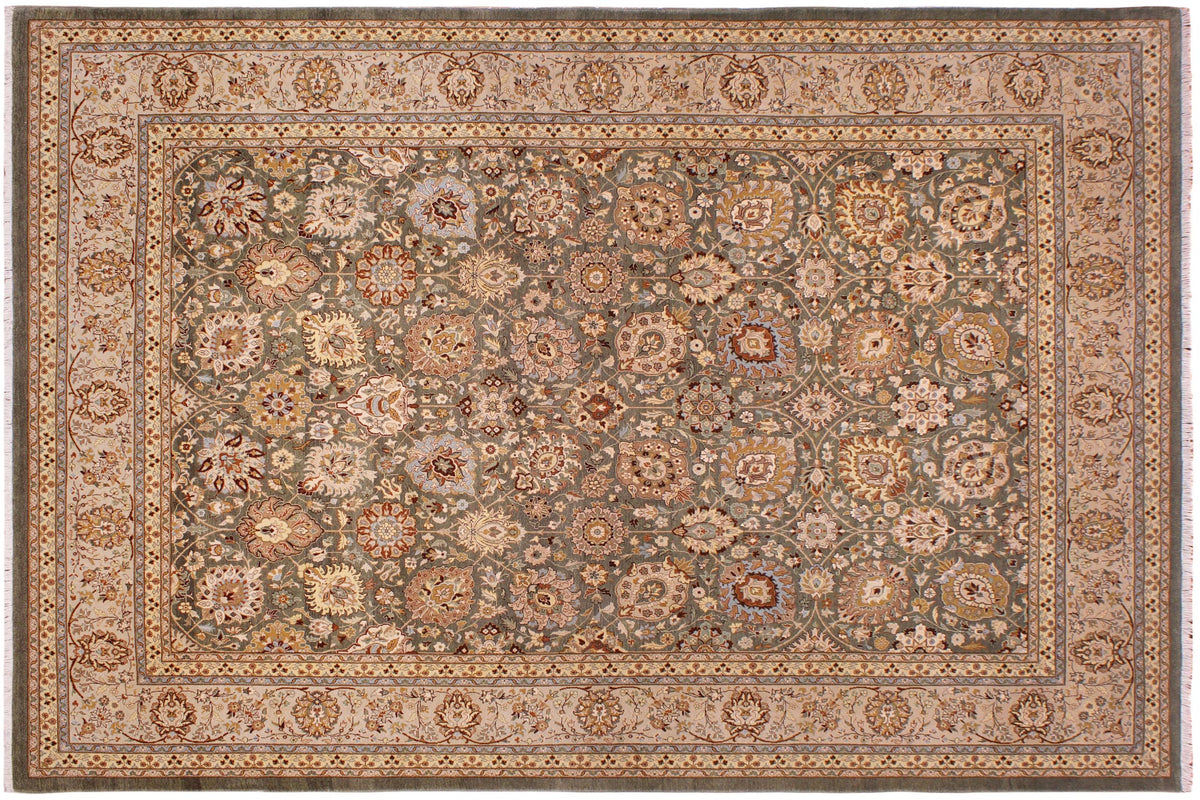 handmade Transitional Design Green Lt. Gray Hand Knotted RECTANGLE 100% WOOL area rug 9' x 12'