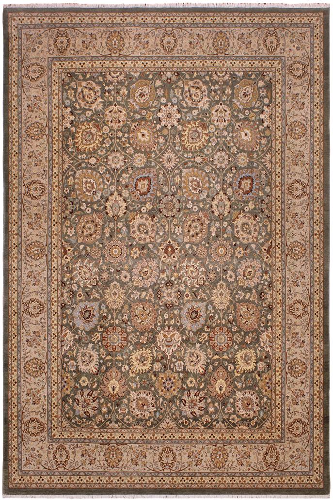 handmade Traditional Design Green Lt. Gray Hand Knotted RECTANGLE 100% WOOL area rug 9'X12'