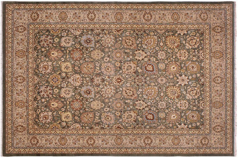 handmade Traditional Design Green Lt. Gray Hand Knotted RECTANGLE 100% WOOL area rug 9'X12'