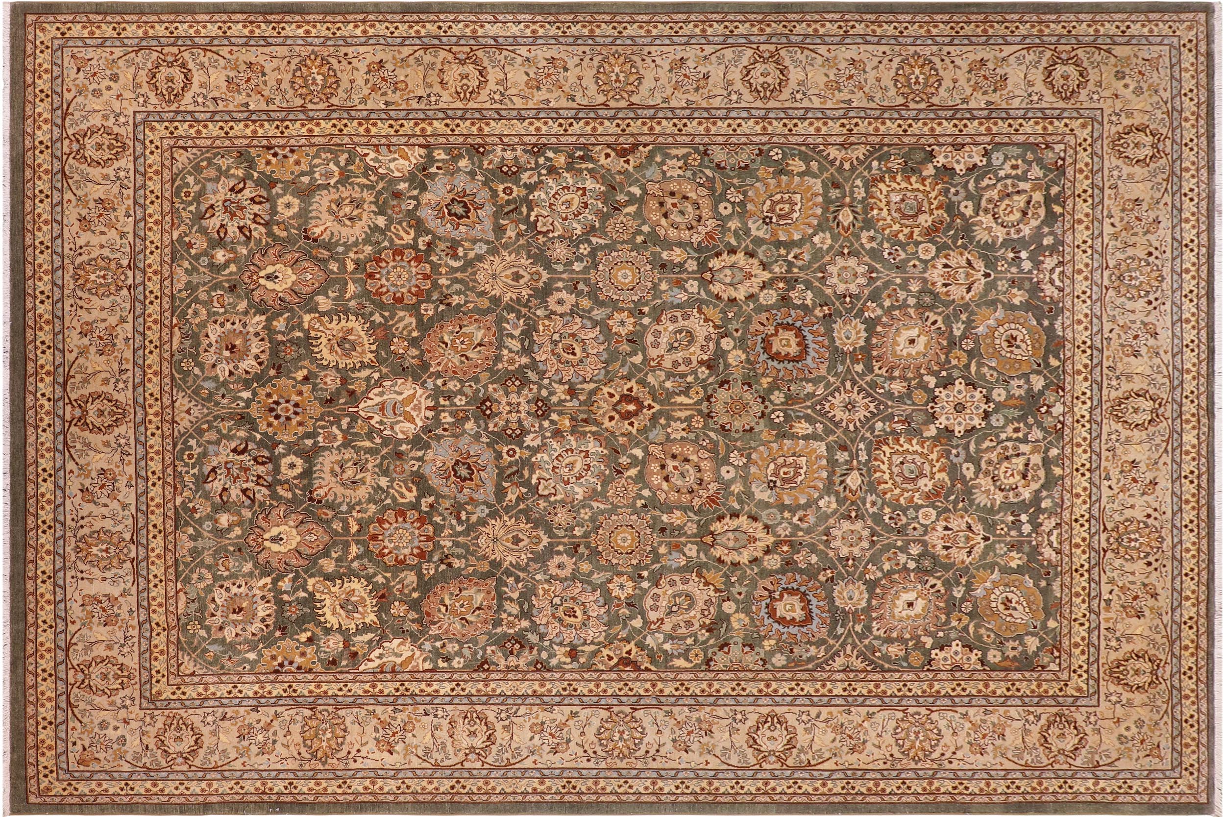 handmade Transitional Design Green Lt. Tan Hand Knotted RECTANGLE 100% WOOL area rug 9' x 12'