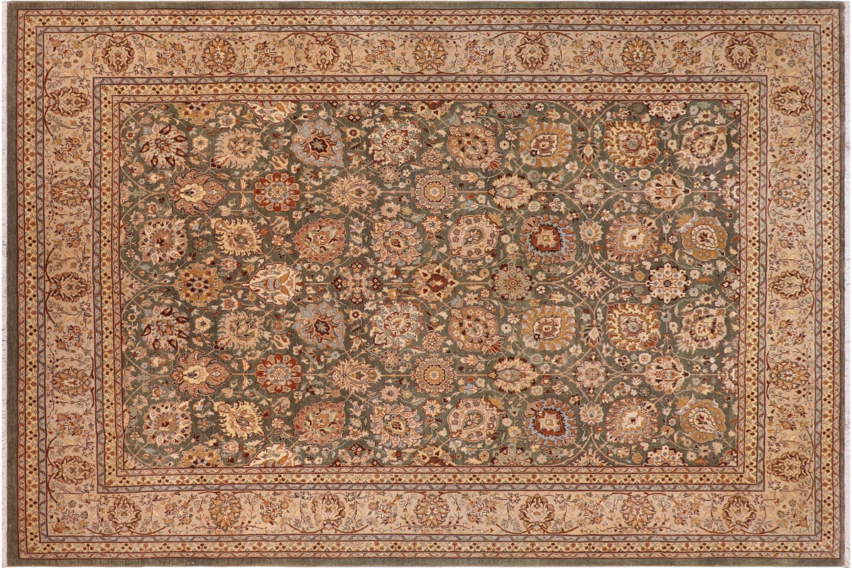 handmade Transitional Design Green Lt. Tan Hand Knotted RECTANGLE 100% WOOL area rug 9' x 12'
