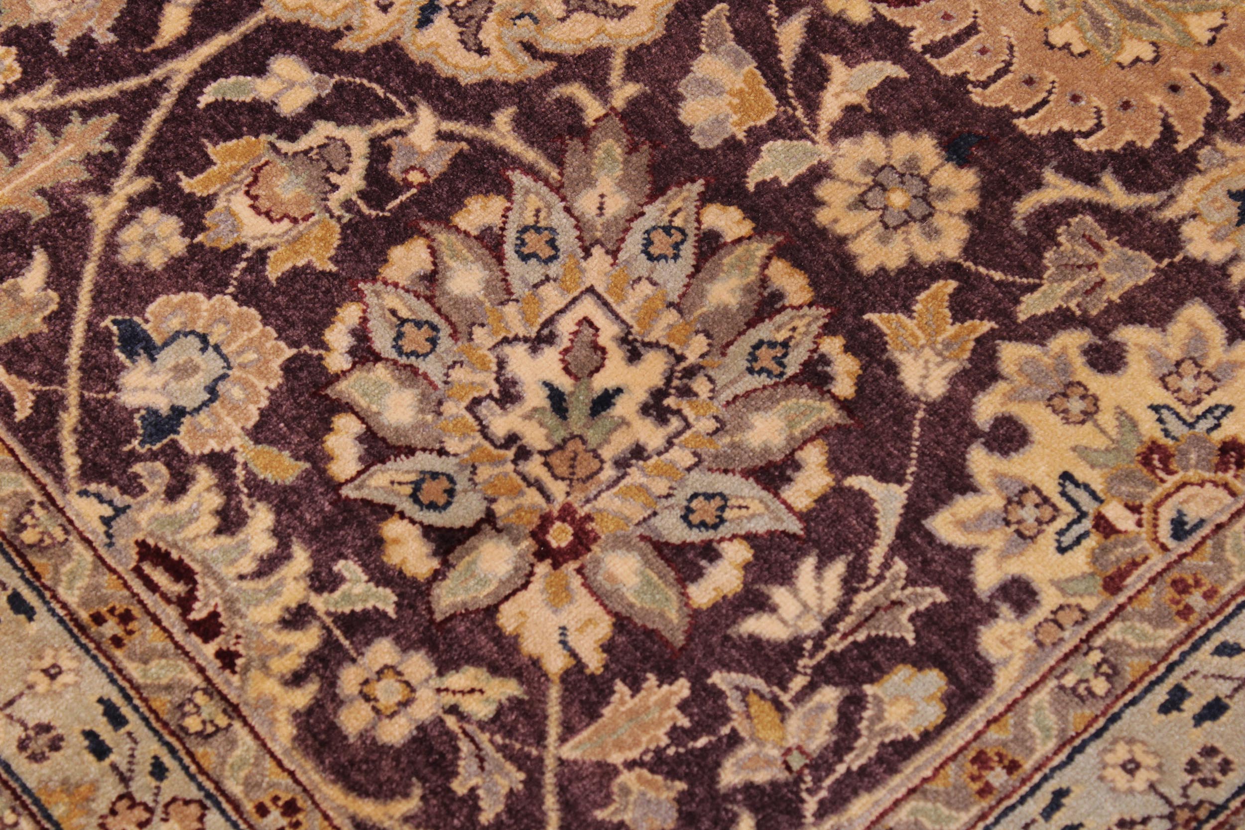 handmade Transitional Design Aubergine Tan Hand Knotted RECTANGLE 100% WOOL area rug 9' x 12'