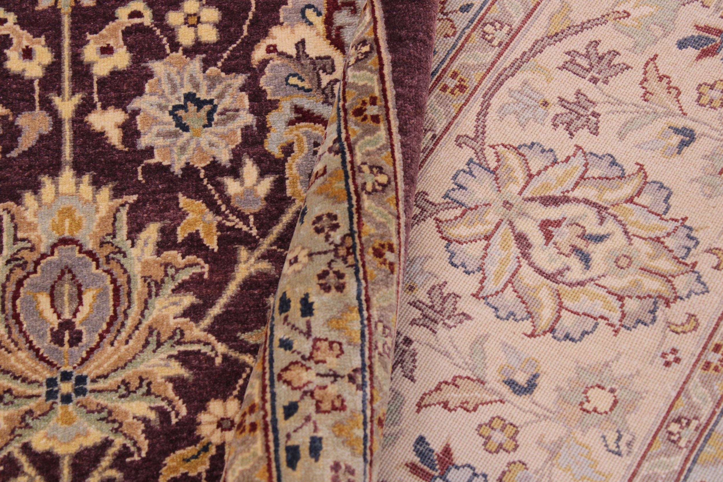 handmade Transitional Design Aubergine Tan Hand Knotted RECTANGLE 100% WOOL area rug 9' x 12'